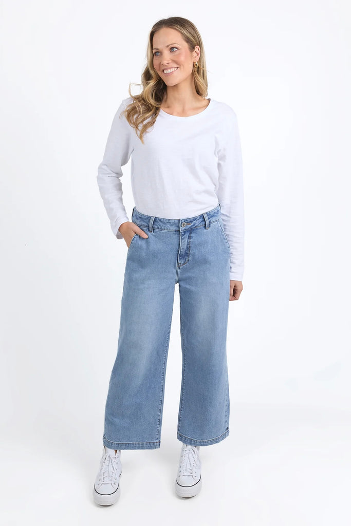 Izzy Wide Leg Jean - Vintage Blue Wash-Elm-The Izzy Wide Leg Jean is casual and fun. made from dark-blue stretch denim these jeans feature a wide leg, front & back pockets and a high rise. these will be your favourite jean from weekday to weekend! Fitted Waist High Rise Full Length Stretch Denim-Pash + Evolve