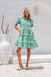 Jasmin dress - green floral-Pash + Evolve-Our stunning Jasmin dress will be the perfect one for your Summer wardrobe. Easily style up or down with this versatile dress, featuring a button up front, gorgeous green print & Rik Rak trimming. *Short sleeves *Button u front *Beautiful green print *Rik rak detailing *Pockets *Collar *100% Cotton-Pash + Evolve
