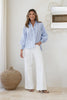 Jasmin shirt - blue/white-Pash + Evolve-*Hi-low hemline *Long sleeve *Collar *Button down front *Blue/white stripe *100% cotton-Pash + Evolve