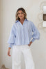 Jasmin shirt - blue/white-Pash + Evolve-*Hi-low hemline *Long sleeve *Collar *Button down front *Blue/white stripe *100% cotton-Pash + Evolve
