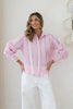 Jasmin shirt - pink/white-Pash + Evolve-*Hi-low hemline *Long sleeve *Collar *Button down front *Pink/white stripe *100% cotton-Pash + Evolve