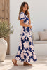 Jayda dress - navy/blush-Pash + Evolve-*V neck *Short sleeve *Drawstring waist *Midi length *Floral print *100% Rayon-Pash + Evolve