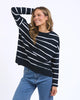 Jayne Stripe Throw On Top - Navy/White Stripe-Foxwood-The Jayne Throw on Top is the perfect lightweight long sleeve to take you through the seasons. Cut from a comfy, cotton slub jersey this women's top features a crew neck, trendy exposed stitching and side split hi-low hem. Seriously versatile we know you'll be wearing this on repeat. Round neckline Design lines Raw edge details 100% Cotton Our model is 176cm and wears Size 10-Pash + Evolve