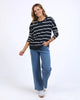 Jayne Stripe Throw On Top - Navy/White Stripe-Foxwood-The Jayne Throw on Top is the perfect lightweight long sleeve to take you through the seasons. Cut from a comfy, cotton slub jersey this women's top features a crew neck, trendy exposed stitching and side split hi-low hem. Seriously versatile we know you'll be wearing this on repeat. Round neckline Design lines Raw edge details 100% Cotton Our model is 176cm and wears Size 10-Pash + Evolve