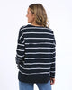 Jayne Stripe Throw On Top - Navy/White Stripe-Foxwood-The Jayne Throw on Top is the perfect lightweight long sleeve to take you through the seasons. Cut from a comfy, cotton slub jersey this women's top features a crew neck, trendy exposed stitching and side split hi-low hem. Seriously versatile we know you'll be wearing this on repeat. Round neckline Design lines Raw edge details 100% Cotton Our model is 176cm and wears Size 10-Pash + Evolve