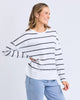 Jayne Stripe Throw On Top - White & Charcoal-Foxwood-The Jayne Throw on Top is the perfect lightweight long sleeve to take you through the seasons. Cut from a comfy, cotton slub jersey this women's top features a crew neck, trendy exposed stitching and side split hi-low hem. Seriously versatile we know you'll be wearing this on repeat. Round neckline Design lines Raw edge details 100% Cotton Model is wearing a size 10-Pash + Evolve