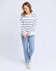 Jayne Stripe Throw On Top - White & Charcoal-Foxwood-The Jayne Throw on Top is the perfect lightweight long sleeve to take you through the seasons. Cut from a comfy, cotton slub jersey this women's top features a crew neck, trendy exposed stitching and side split hi-low hem. Seriously versatile we know you'll be wearing this on repeat. Round neckline Design lines Raw edge details 100% Cotton Model is wearing a size 10-Pash + Evolve