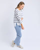 Jayne Stripe Throw On Top - White & Charcoal-Foxwood-The Jayne Throw on Top is the perfect lightweight long sleeve to take you through the seasons. Cut from a comfy, cotton slub jersey this women's top features a crew neck, trendy exposed stitching and side split hi-low hem. Seriously versatile we know you'll be wearing this on repeat. Round neckline Design lines Raw edge details 100% Cotton Model is wearing a size 10-Pash + Evolve