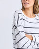 Jayne Stripe Throw On Top - White & Charcoal-Foxwood-The Jayne Throw on Top is the perfect lightweight long sleeve to take you through the seasons. Cut from a comfy, cotton slub jersey this women's top features a crew neck, trendy exposed stitching and side split hi-low hem. Seriously versatile we know you'll be wearing this on repeat. Round neckline Design lines Raw edge details 100% Cotton Model is wearing a size 10-Pash + Evolve