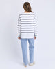 Jayne Stripe Throw On Top - White & Charcoal-Foxwood-The Jayne Throw on Top is the perfect lightweight long sleeve to take you through the seasons. Cut from a comfy, cotton slub jersey this women's top features a crew neck, trendy exposed stitching and side split hi-low hem. Seriously versatile we know you'll be wearing this on repeat. Round neckline Design lines Raw edge details 100% Cotton Model is wearing a size 10-Pash + Evolve