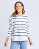 Jayne Stripe Throw On Top - White & Charcoal-Foxwood-The Jayne Throw on Top is the perfect lightweight long sleeve to take you through the seasons. Cut from a comfy, cotton slub jersey this women's top features a crew neck, trendy exposed stitching and side split hi-low hem. Seriously versatile we know you'll be wearing this on repeat. Round neckline Design lines Raw edge details 100% Cotton Model is wearing a size 10-Pash + Evolve