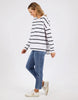 Jayne Stripe Throw On Top - White/ Dark Sapphire-Foxwood-The Jayne Throw on Top is the perfect lightweight long sleeve to take you through the seasons. Cut from a comfy, cotton slub jersey this women's top features a crew neck, trendy exposed stitching and side split hi-low hem. Seriously versatile we know you'll be wearing this on repeat. Round neckline Design lines Raw edge details 100% Cotton Our model is 176cm and wears Size 10-Pash + Evolve