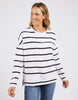 Jayne Stripe Throw On Top - White/ Dark Sapphire-Foxwood-The Jayne Throw on Top is the perfect lightweight long sleeve to take you through the seasons. Cut from a comfy, cotton slub jersey this women's top features a crew neck, trendy exposed stitching and side split hi-low hem. Seriously versatile we know you'll be wearing this on repeat. Round neckline Design lines Raw edge details 100% Cotton Our model is 176cm and wears Size 10-Pash + Evolve