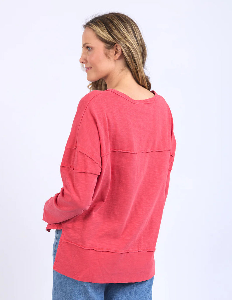 Jayne Throw On Top - Cayenne Red-Foxwood-The Jayne Throw on Top is the perfect lightweight long sleeve to take you through the seasons. Cut from a comfy, cotton slub jersey this women's top features a crew neck, trendy exposed stitching and side split hi-low hem. Seriously versatile we know you'll be wearing this on repeat. Round neckline Design lines Raw edge details 100% Cotton Our model is 176cm and wears Size 10-Pash + Evolve