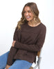 Jayne Throw On Top - Coffee Bean-Foxwood-The Jayne Throw on Top is the perfect lightweight long sleeve to take you through the seasons. Cut from a comfy, cotton slub jersey this women's top features a crew neck, trendy exposed stitching and side split hi-low hem. Seriously versatile we know you'll be wearing this on repeat. Round neckline Design lines Raw edge details 100% Cotton Model is wearing a size 10-Pash + Evolve