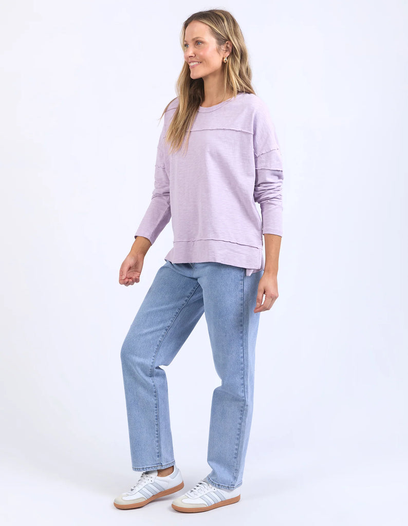 Jayne Throw On Top - Orchid Bloom-Foxwood-The Jayne Throw on Top is the perfect lightweight long sleeve to take you through the seasons. Cut from a comfy, cotton slub jersey this women's top features a crew neck, trendy exposed stitching and side split hi-low hem. Seriously versatile we know you'll be wearing this on repeat. Round neckline Design lines Raw edge details 100% Cotton Our model is 176cm and wears Size 10-Pash + Evolve