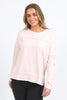 Jayne Throw On Top - Pale Pink-Foxwood-The Jayne Throw on Top is the perfect lightweight long sleeve to take you through the seasons. Cut from a comfy, cotton slub jersey this women's top features a crew neck, trendy exposed stitching and side split hi-low hem. Seriously versatile we know you'll be wearing this on repeat. Round neckline Design lines Raw edge details 100% Cotton Our model is 176cm and wears Size 10-Pash + Evolve