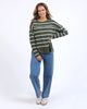 Jayne throw on top - khaki/white stripe-Foxwood-The Jayne Throw on Top is the perfect lightweight long sleeve to take you through the seasons. Cut from a comfy, cotton slub jersey this women's top features a crew neck, trendy exposed stitching and side split hi-low hem. Seriously versatile we know you'll be wearing this on repeat. Round neckline Design lines Raw edge details 100% Cotton Our model is 176cm and wears Size 10-Pash + Evolve
