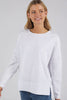 Jayne throw on top - white-Foxwood-The Jayne Throw on Top is the perfect lightweight long sleeve to take you through the seasons. Cut from a comfy, cotton slub jersey this women's top features a crew neck, trendy exposed stitching and side split hi-low hem. Seriously versatile we know you'll be wearing this on repeat. 100% COTTON JERSEY Designed in Australia-Pash + Evolve