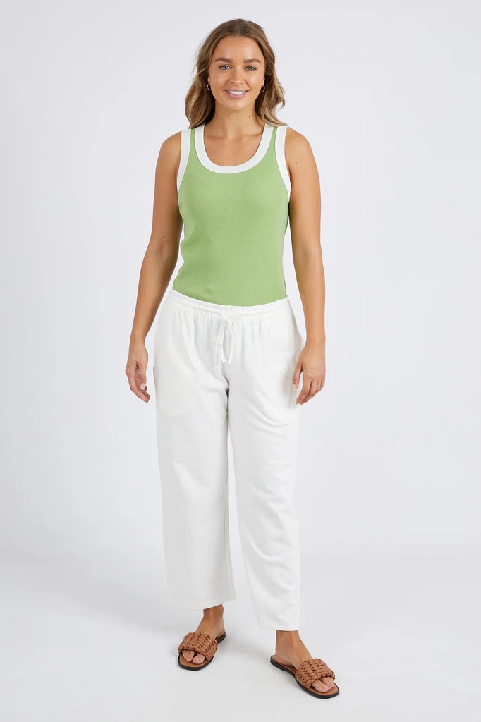 Jordan Pant - White-Foxwood-Style and comfort, the easy-wearing Jordan Pants are your ultimate luxe comfort wear. Featuring a drawcord and slightly kicked out leg, these pants look great worn with your favourite Summer slides. Elastic waist Self fabric drawcord Relaxed fit 100% Cotton Our model is 176cm tall and wears size 8-10-Pash + Evolve