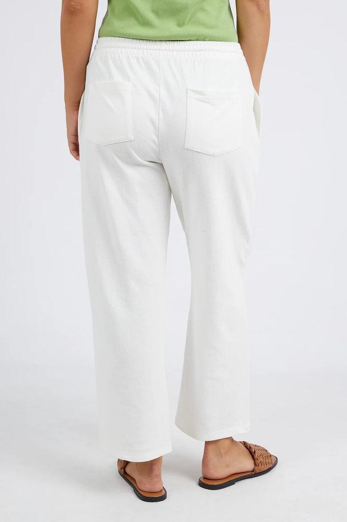 Jordan Pant - White-Foxwood-Style and comfort, the easy-wearing Jordan Pants are your ultimate luxe comfort wear. Featuring a drawcord and slightly kicked out leg, these pants look great worn with your favourite Summer slides. Elastic waist Self fabric drawcord Relaxed fit 100% Cotton Our model is 176cm tall and wears size 8-10-Pash + Evolve