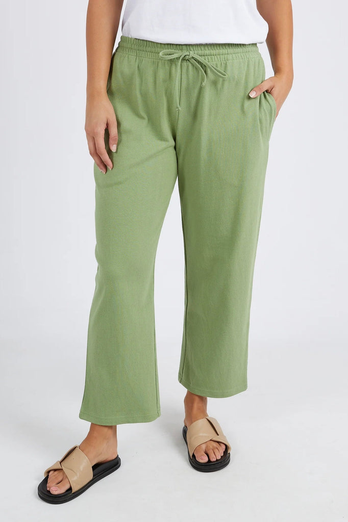 Jordan pant - moss green-Foxwood-Style and comfort, the easy-wearing Jordan Pants are your ultimate luxe comfort wear. Featuring a drawcord and slightly kicked out leg, these pants look great worn with your favourite Summer slides. Elastic waist Self fabric drawcord Relaxed fit 100% Cotton Our model is 176cm tall and wears size 8-10-Pash + Evolve
