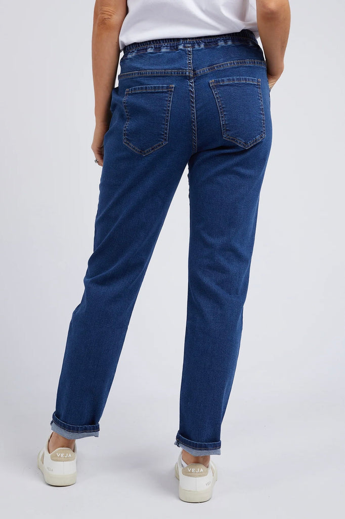 Juliette Jogger Jean - Dark Blue-Foxwood-Looking for a jean with the comfort of a jogger? Look no further. The Juliette Denim Jogger looks like a classic 5 pocket jean but boast the stretch and elastication of a jogger ensuring comfort all day long! These mid-blue washed jeans are constructed from lightweight 11.5oz denim and a ready to wear! Denim Cotton Elastane Designed in Australia-Pash + Evolve