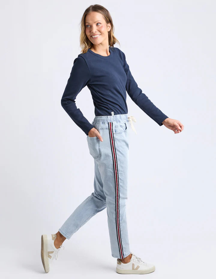 Juliette Taped Jogger - Vintage Pale Blue-Foxwood-Comfort meets style with the Juliette Taped Jogger! Featuring an elastic waist with draw cord, side tape detailing, and side pockets, these joggers bring that perfect balance of laid-back vibes and sporty chic. Whether you’re lounging or on the go, these joggers will keep you comfy and looking effortlessly cool all day long! Elastic waist with draw cord Side tape detail Side pockets 94% Cotton 4% Polyester 2% Elastane Model is 176cm and wears size 10-Pash + 
