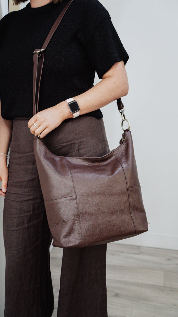 Kaia bag - Chocolate Pebble-Baleka Leather-Pash + Evolve
