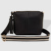 Kasey Stripe crossbody Bag - Black-Louenhide-Bags-The Louenhide Kasey Black Crossbody Bag with Stripe Strap is a classic women's everyday bag with elevated style. Designed in a soft and slouchy design, this casual crossbody bag is a smaller take on our best-selling Daisy Crossbody Bag. Secure your favourite products in either the zip pocket, the two slip pockets or in the interior compartment for your bigger items such as sunglasses, purse and phone with ease. Complete your relaxed luxe look with the matchi