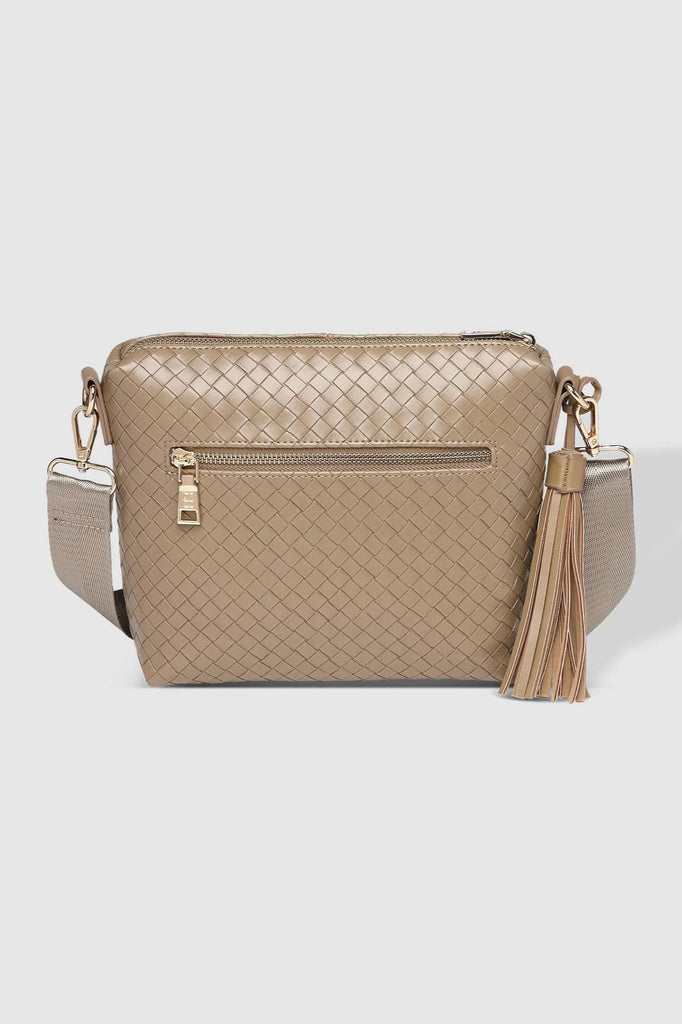Kasey Woven Crossbody Bag - Light Mocha-Louenhide-The Louenhide Kasey Light Mocha Woven Crossbody Bag is a classic women's everyday bag with elevated style. Designed in a woven textured vegan leather, this casual crossbody bag is a smaller take on our best-selling Daisy Crossbody Bag. Secure your favourite products in either the zip pocket, the two slip pockets or in the interior compartment for your bigger items such as sunglasses, purse and phone with ease. Perfect to take you from dusk to dawn, relaxed s