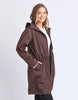 Kingston Spray Jacket - Coffee-Foxwood-Ready for whatever the weather throws your way. The Kingston Spray Jacket combines function with a clean, everyday look, featuring a zip and button front for extra coverage and a hood for those unpredictable moments. The internal waist cord lets you shape it your way, making it as flattering as it is practical. Front button & zip opening Internal adjustable waist cord Hood Main: 60% Nylon 40% Polyester / Lining: 100% Cotton Our model is 176cm and wears Size 10-Pash + 