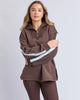 Knit collar crew - coffee-Foxwood-Front zip neck opening Sleeve panel detail Knit collar and cuff detail MAIN: 85% Cotton 15% Polyester CONTRAST: 100% Cotton Our model is 176cm and wears Size 10-Pash + Evolve