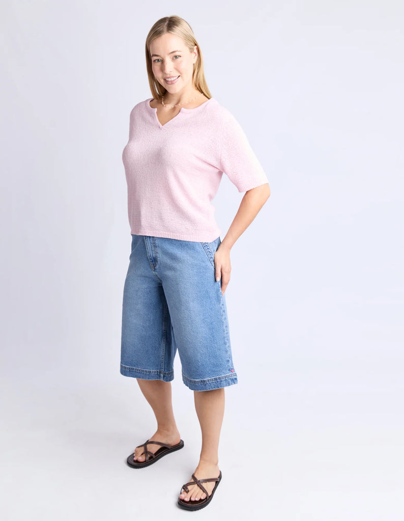 Knit tee - pink lady-Elm-The Knit Tee combines a relaxed fit with a cool yarn that ensures breathability and comfort. Its V-neck design adds a touch of effortless style, making this tee ideal for layering or wearing on its own in warmer weather. Relaxed fit Cool yarn for summer V neck detail 55% acrylic 45% nylon-Pash + Evolve