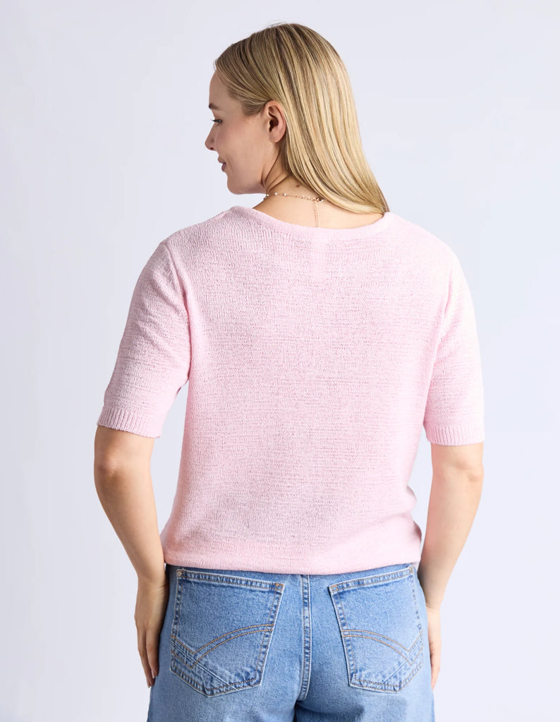 Knit tee - pink lady-Elm-The Knit Tee combines a relaxed fit with a cool yarn that ensures breathability and comfort. Its V-neck design adds a touch of effortless style, making this tee ideal for layering or wearing on its own in warmer weather. Relaxed fit Cool yarn for summer V neck detail 55% acrylic 45% nylon-Pash + Evolve