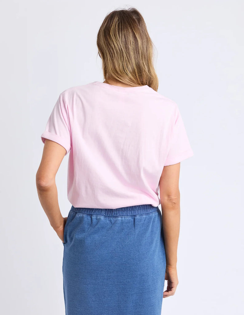 Knot tee - pink lady-Elm-The Dressy Tee That Is Ideal For Every Capsule Wardrobe. Featuring A Knot Tie Front And Short Turned Up Cuffed Sleeves, This Lightweight Cotton Jersey Tee Is Great To Wear With All Your High-Waisted Styles This Season. Knot Tie Front Short Sleeve with Turned Up Cuff Dressy Tee Style Cotton Jersey Model is wearing a size 10-Pash + Evolve