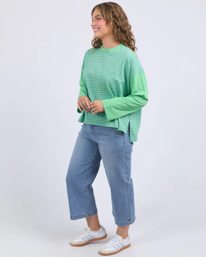 Kova sweat - dusk blue/green stripe-Elm-*Long sleeve *Side splits *Striped *Dusk blue/green stripe *Round neck *100% Cotton-Pash + Evolve