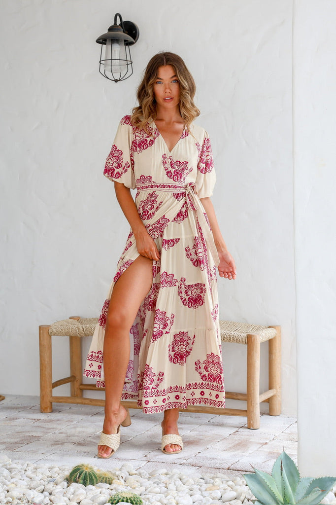 Lacey dress - mandala print-Pash + Evolve-This stunning wrap dress is the perfect one for any occasion. Lacey features a v neckline, a tie around wrap front and a beautiful mandala print all over. *Wrap front *V neck *Mandala print *100% Viscose *Maxi-Pash + Evolve