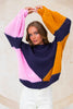 Lana knit - navy/mustard-Pash + Evolve-Our Lana knit is the perfect knit for your wardrobe. Featuring pink and mustard detailing, round neckline and an oversized fit. *Oversized fit *Pink & mustard detailing *Puff sleeves *100% Acrylic-Pash + Evolve