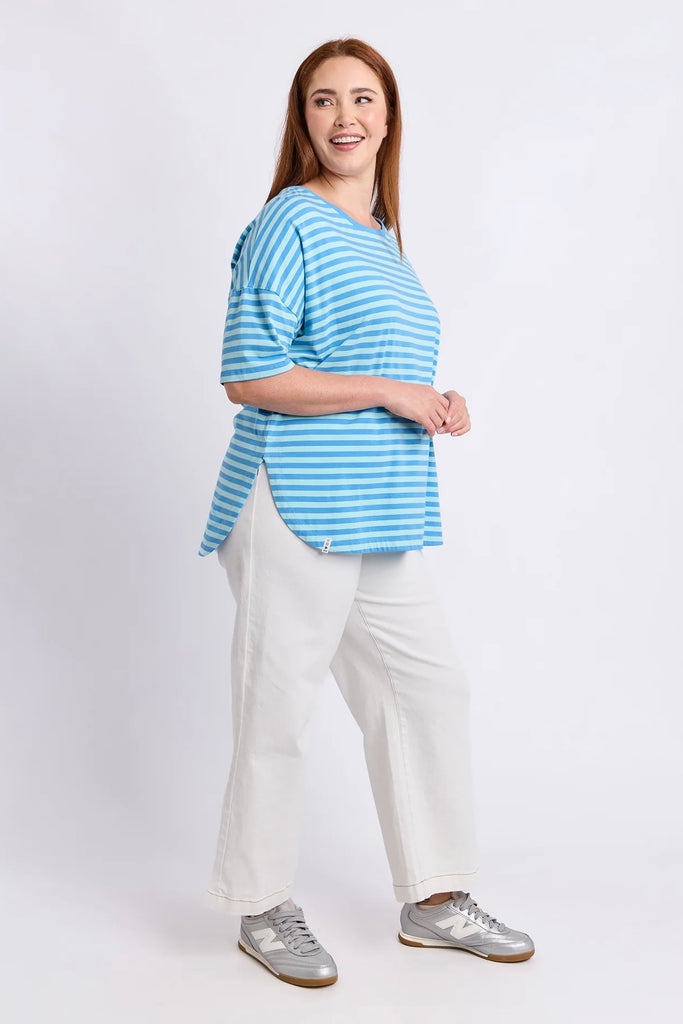 Lauren Short Sleeve Tee- Stripe Tonic Blue/Azure-Elm-The Lauren S/S Tee Stripe is a timeless everyday style with an easy relaxed fit. Crafted from soft stretch cotton jersey, it features a classic crew neckline, yarn-dyed stripes and a flattering scooped hem. Pair it with denim, shorts or relaxed pants for effortless casual dressing. Yarn dyed stripe Flattering Scooped Hemline Crew Neckline Relaxed fit 95% cotton 5% elastane jersey-Pash + Evolve