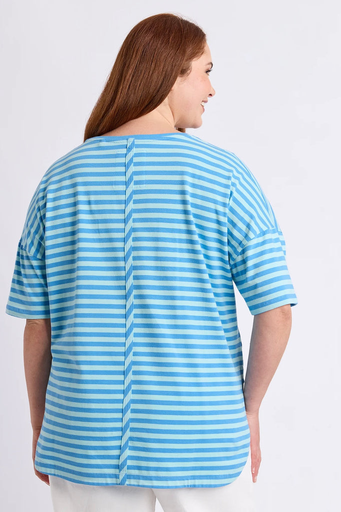 Lauren Short Sleeve Tee- Stripe Tonic Blue/Azure-Elm-The Lauren S/S Tee Stripe is a timeless everyday style with an easy relaxed fit. Crafted from soft stretch cotton jersey, it features a classic crew neckline, yarn-dyed stripes and a flattering scooped hem. Pair it with denim, shorts or relaxed pants for effortless casual dressing. Yarn dyed stripe Flattering Scooped Hemline Crew Neckline Relaxed fit 95% cotton 5% elastane jersey-Pash + Evolve
