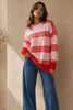 Layla knit - Red/Pink-Pash + Evolve-*Round neck *Long sleeve *Red/Pink stripe *Hi-Low hemline *65% Acrylic, 35% Wool-Pash + Evolve