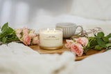 Lily & Rose soy candle-Pash + Evolve-Our NEW Lily + Rose Gold Lid Soy Candle blends the subtle scent of bamboo, jasmine, lily, rose, and musk to create an elegant and luxurious aroma. A hint of springtime brings this aromatic masterpiece to life, providing you with a sophisticated and exclusive experience. Let the sweet, clean scent of spring bloom in your home with it's subtle, almost *fresh linen* aroma. Gold Lid – 330g | 40+ hours | double wick | 7.5cm (h) x 10cm (w) This collection comes with a brushed 