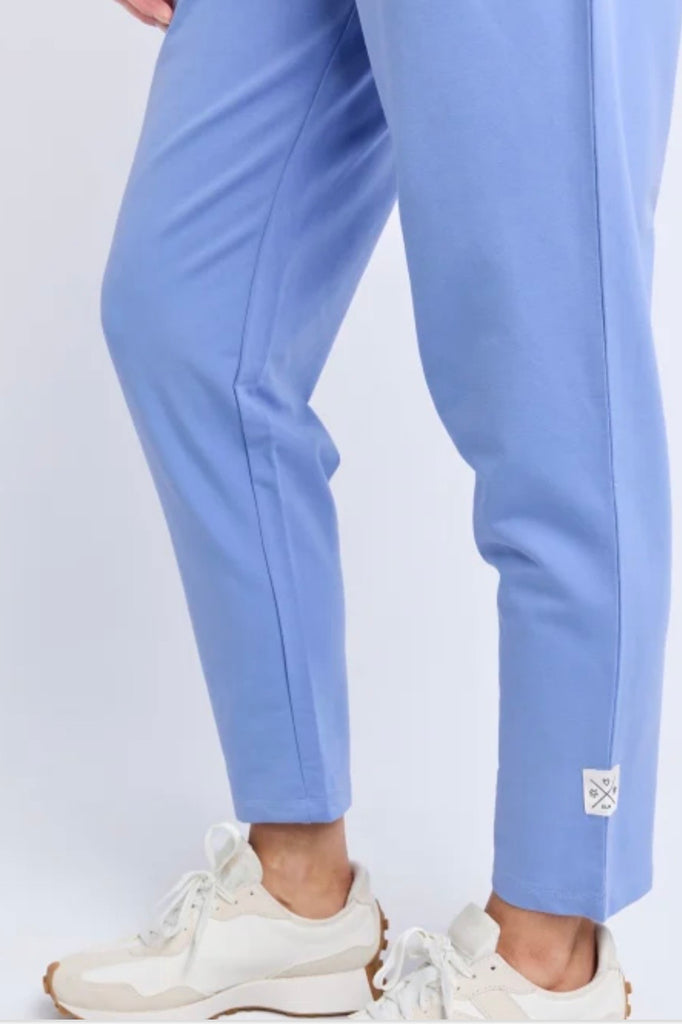 Lobby pant - Cornflower-Elm-The lovely lobby pant are a throw on and go style ideal for everyday wear. Featuring an elastic waist and draw cord for extra all-day comfort. Elastic waist and pockets Tapered leg Best seller Made with french terry cotton 95% Cotton, 5% Elastane-Pash + Evolve