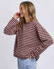 Lola Stripe Long Sleeve - Coffee & Dusty Rose-Foxwood-Meet your new everyday favourite – the Lola Stripe Long Sleeve. Lola is designed for easy, throw-on-and-go styling. Featuring a classic crew neckline, dropped shoulders and a soft drape through the body, this long sleeve tee brings that laid-back Foxwood feel to your everyday wardrobe. Finished with a centre back seam detail for that extra hint of style, it’s the perfect piece to pair with your go-to denim and sneakers. 100% Cotton Yarn dyed stripe Contr