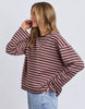 Lola Stripe Long Sleeve - Coffee/Dusty Rose-Foxwood-Meet your new everyday favourite – the Lola Stripe Long Sleeve. Lola is designed for easy, throw-on-and-go styling. Featuring a classic crew neckline, dropped shoulders and a soft drape through the body, this long sleeve tee brings that laid-back Foxwood feel to your everyday wardrobe. Finished with a centre back seam detail for that extra hint of style, it’s the perfect piece to pair with your go-to denim and sneakers. 100% Cotton Yarn dyed stripe Contra