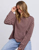 Lola Stripe Long Sleeve - Coffee/Dusty Rose-Foxwood-Meet your new everyday favourite – the Lola Stripe Long Sleeve. Lola is designed for easy, throw-on-and-go styling. Featuring a classic crew neckline, dropped shoulders and a soft drape through the body, this long sleeve tee brings that laid-back Foxwood feel to your everyday wardrobe. Finished with a centre back seam detail for that extra hint of style, it’s the perfect piece to pair with your go-to denim and sneakers. 100% Cotton Yarn dyed stripe Contra