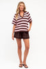 Lola knit top - pink/choc-Pash + Evolve-*V neck *Relaxed fit *Knit top *Pink/Chocolate *100% Cotton-Pash + Evolve