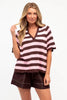 Lola knit top - pink/choc-Pash + Evolve-*V neck *Relaxed fit *Knit top *Pink/Chocolate *100% Cotton-Pash + Evolve