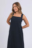 Lourdes dress - navy-Foxwood-Easy going with a playful twist. The Lourdes Dress (Foxwood Clothing) features a relaxed fit with an open back, layered underlay, and a sweet back tie detail that brings the charm. Light, floaty and full of personality—this one’s made for warm days and fun plans. Relaxed fit Wide straps Back tie detail Open back with under layer 55% Linen / 45% Viscose-Pash + Evolve